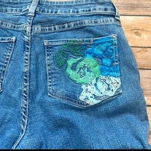 NYDJ Floral Embroidered Slim Straight Medium Wash Jeans